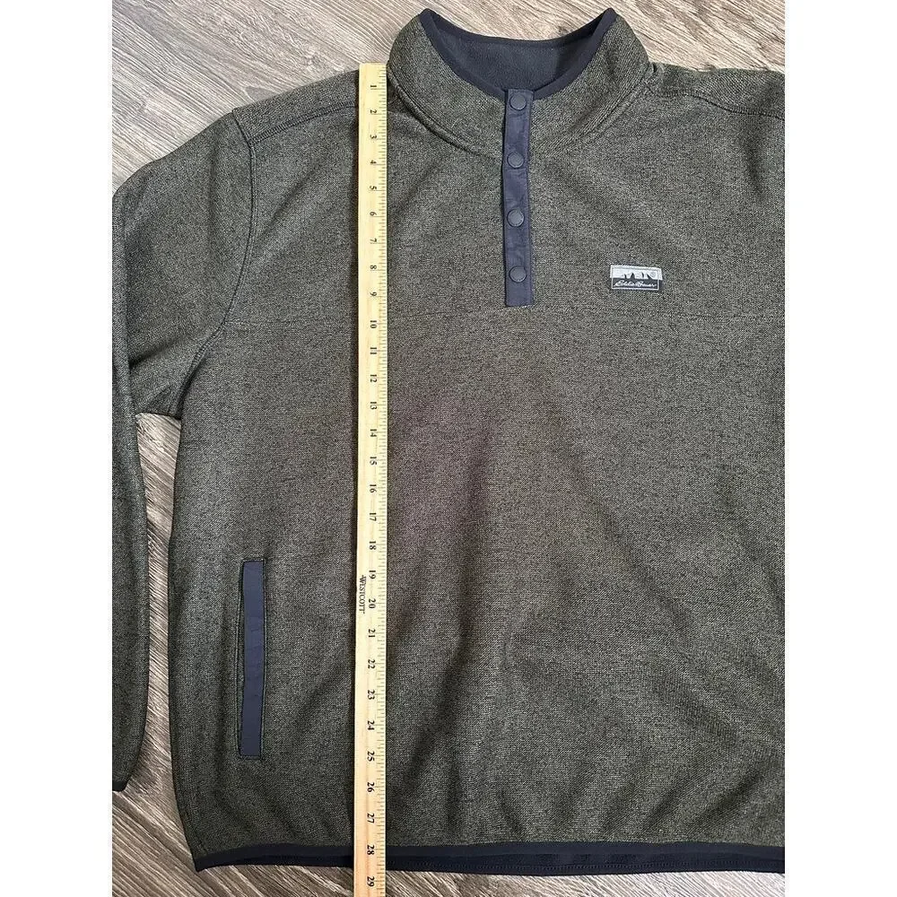 Eddie Bauer Sweater Mens XXL Gray Blue Fleece 1/4 Snap Pullover Lined Pockets